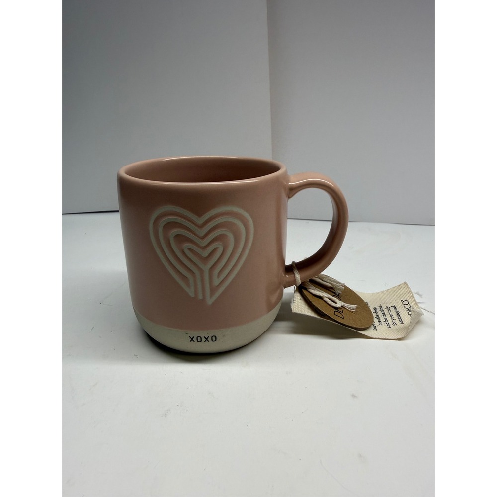 Demdaco XOXO Mug Pink Heart Stoneware Ceramic Coffee Cup New 1004540105